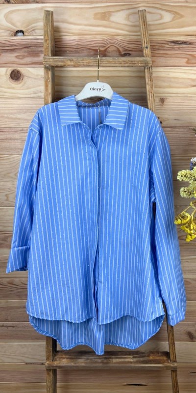 Camisa Brillo-camisa de rayas-camisa con brillo original-camisa azul-camisa barata