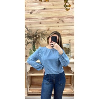 comprar blusa pompon mujer-blusa mujer azul barata