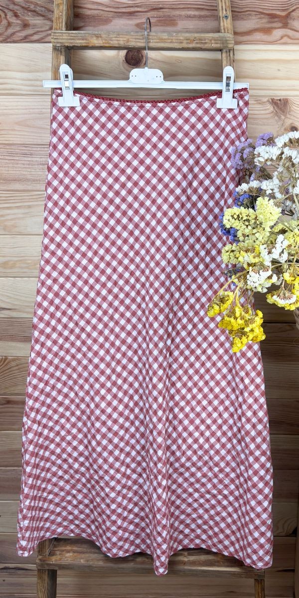 Falda Vichy-falda corte midi-falda de cuadros-falda barata-falda original