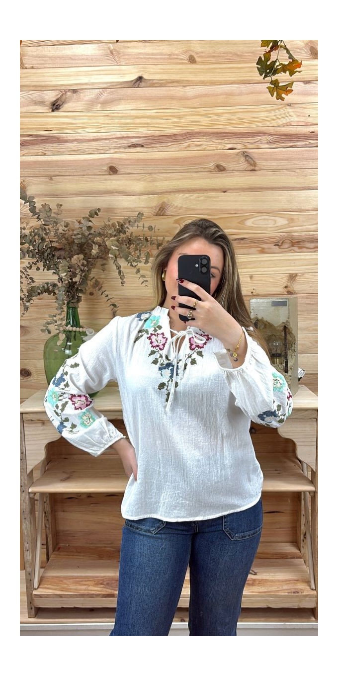 comprar camisa paris mujer-camisa mujer bordada barata-camisa flores