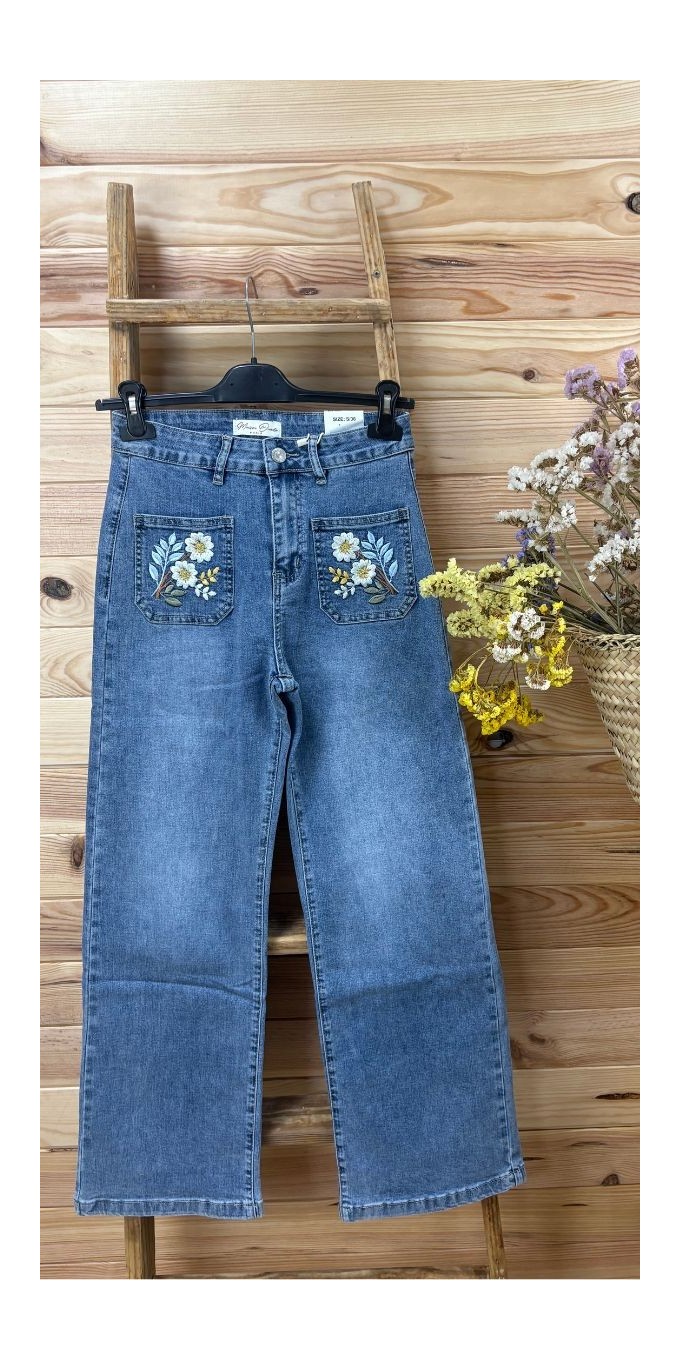 Pantalon floral de mujer- pantalon recto vaquero valencia
